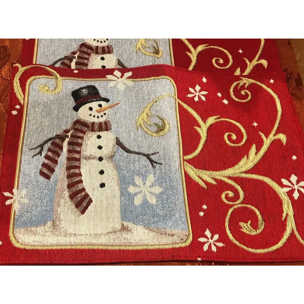 NWOT Set of‎ 2 Reversible Tapestry Christmas Placemats Snowman Wreath Vintage